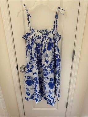 WHIT Two from  Anthropologie cotton night Dress w/ Blue Floral Print